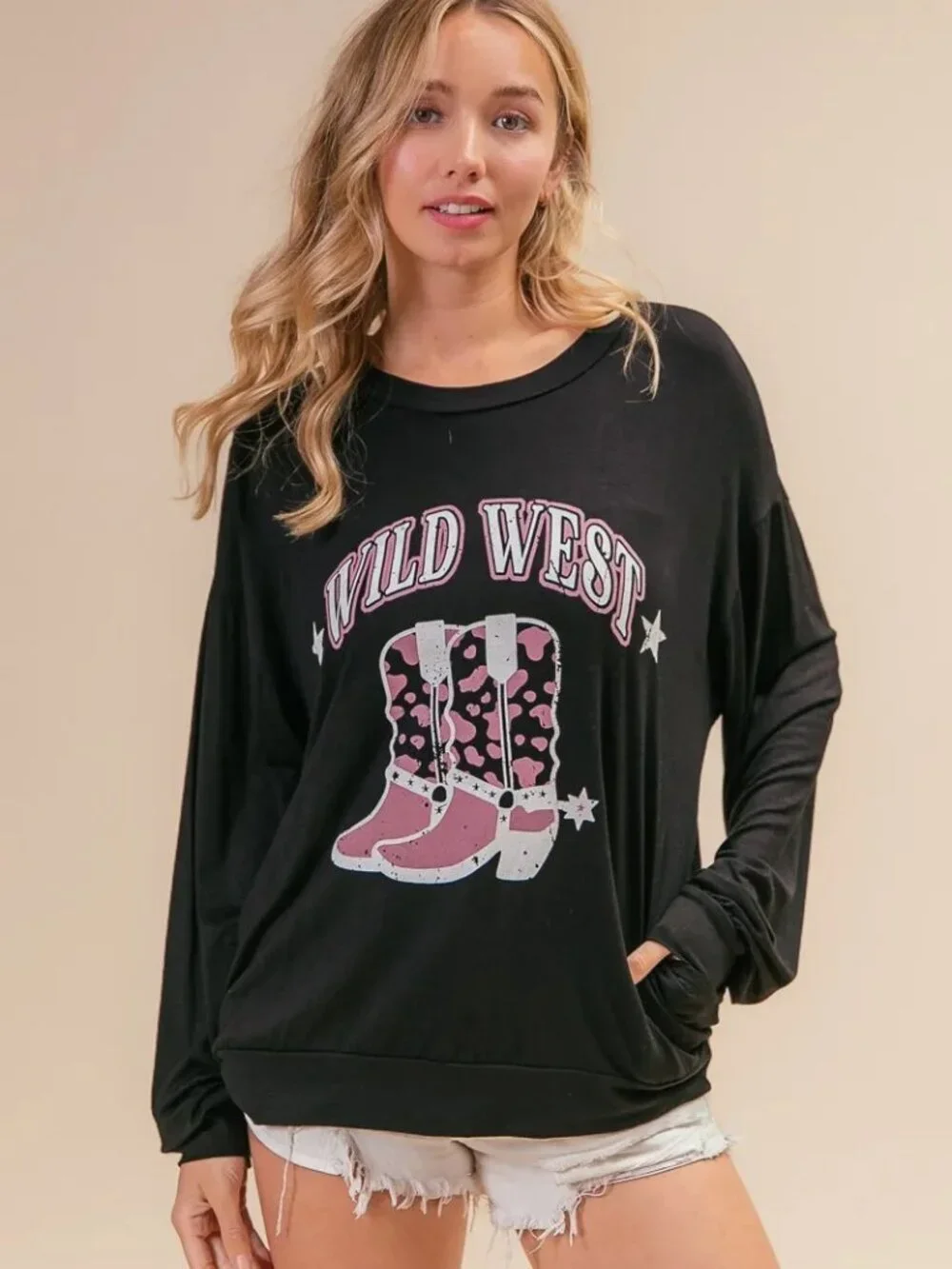 BiBi Wild Western Boots Graphic Jersey Sweatshirt